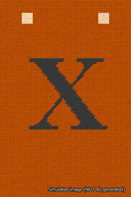 A simulated image of the stitched needlepoint design: Banner 18m Squared X Black on Orange. Not A.I. generated.