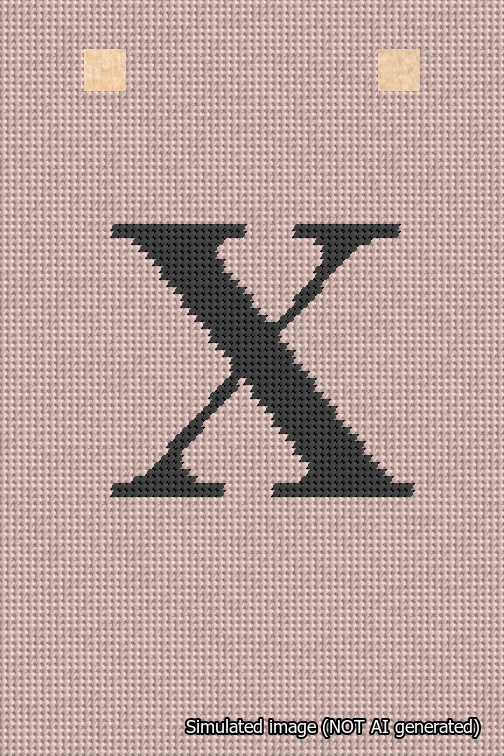 A simulated image of the stitched needlepoint design: Banner 18m Squared X Black on Pink. Not A.I. generated.
