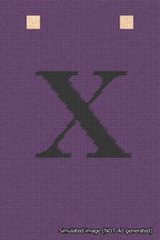 A simulated image of the stitched needlepoint design: Banner 18m Squared X Black on Purple. Not A.I. generated.