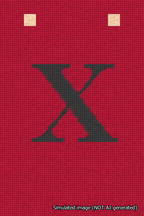 A simulated image of the stitched needlepoint design: Banner 18m Squared X Black on Red. Not A.I. generated.