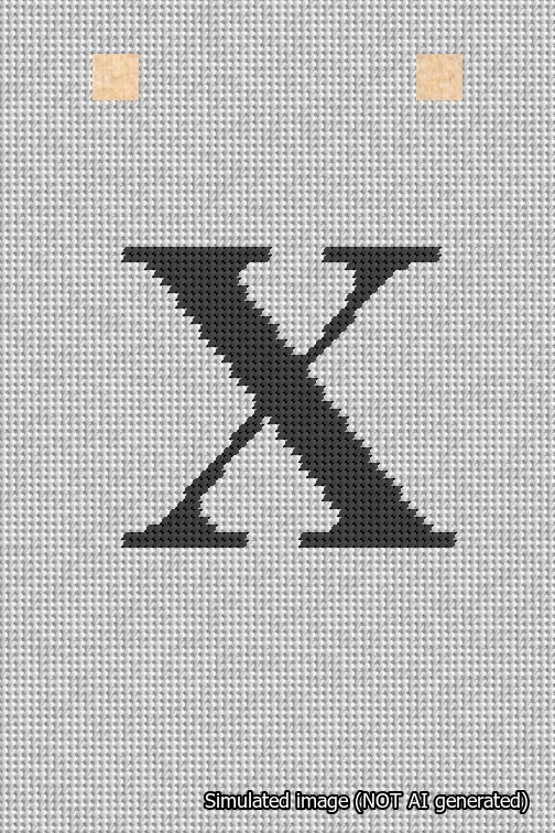 A simulated image of the stitched needlepoint design: Banner 18m Squared X Black on White. Not A.I. generated.