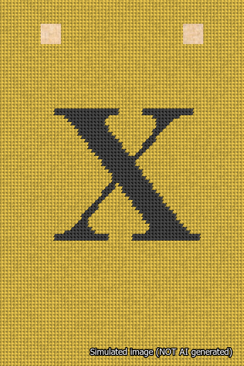 A simulated image of the stitched needlepoint design: Banner 18m Squared X Black on Yellow. Not A.I. generated.