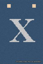 A simulated image of the stitched needlepoint design: Banner 18m Squared X White on Blue. Not A.I. generated.