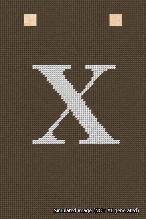 A simulated image of the stitched needlepoint design: Banner 18m Squared X White on Brown. Not A.I. generated.