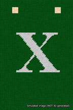 A simulated image of the stitched needlepoint design: Banner 18m Squared X White on Green. Not A.I. generated.