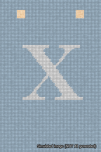 A simulated image of the stitched needlepoint design: Banner 18m Squared X White on Light Blue. Not A.I. generated.