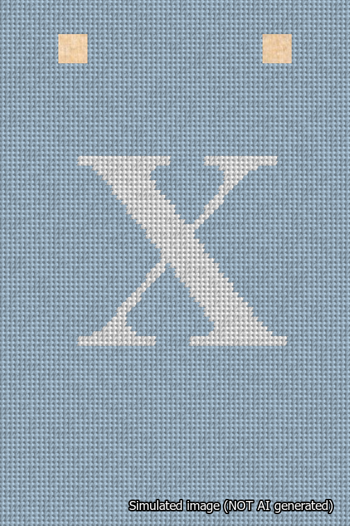 A simulated image of the stitched needlepoint design: Banner 18m Squared X White on Light Blue. Not A.I. generated.