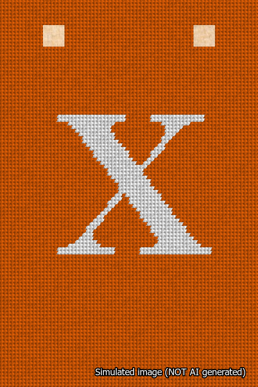 A simulated image of the stitched needlepoint design: Banner 18m Squared X White on Orange. Not A.I. generated.