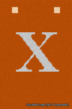 A simulated image of the stitched needlepoint design: Banner 18m Squared X White on Orange. Not A.I. generated.