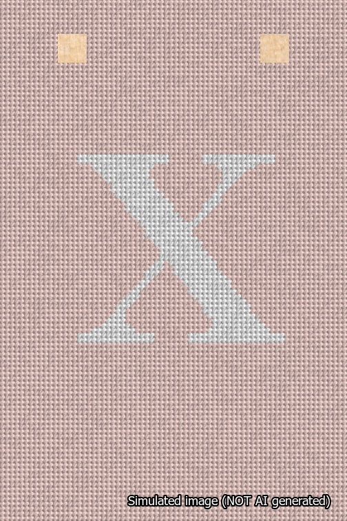 A simulated image of the stitched needlepoint design: Banner 18m Squared X White on Pink. Not A.I. generated.