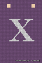 A simulated image of the stitched needlepoint design: Banner 18m Squared X White on Purple. Not A.I. generated.