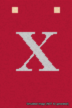 A simulated image of the stitched needlepoint design: Banner 18m Squared X White on Red. Not A.I. generated.