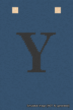 A simulated image of the stitched needlepoint design: Banner 18m Squared Y Black on Blue. Not A.I. generated.