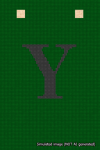 A simulated image of the stitched needlepoint design: Banner 18m Squared Y Black on Green. Not A.I. generated.