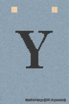 A simulated image of the stitched needlepoint design: Banner 18m Squared Y Black on Light Blue. Not A.I. generated.