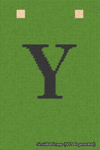 A simulated image of the stitched needlepoint design: Banner 18m Squared Y Black on Light Green. Not A.I. generated.