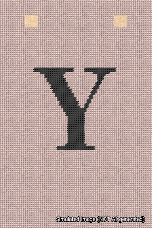 A simulated image of the stitched needlepoint design: Banner 18m Squared Y Black on Pink. Not A.I. generated.