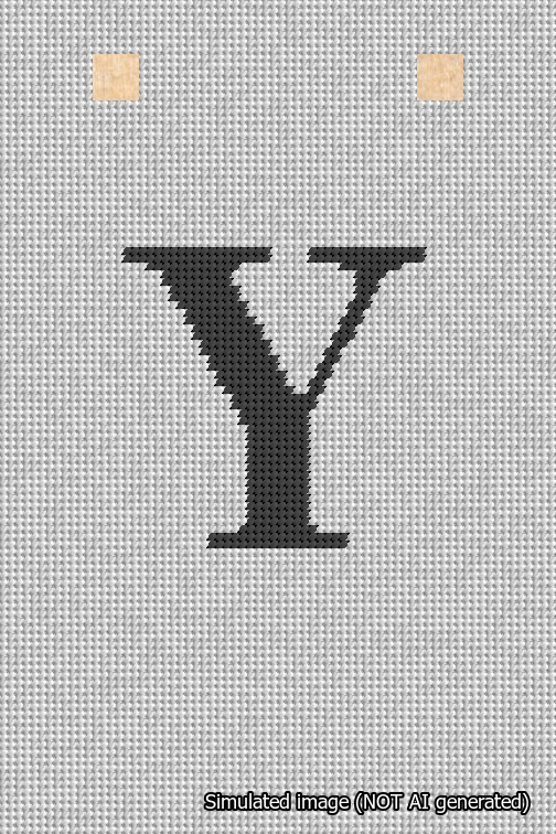 A simulated image of the stitched needlepoint design: Banner 18m Squared Y Black on White. Not A.I. generated.