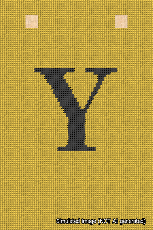 A simulated image of the stitched needlepoint design: Banner 18m Squared Y Black on Yellow. Not A.I. generated.