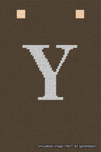 A simulated image of the stitched needlepoint design: Banner 18m Squared Y White on Brown. Not A.I. generated.