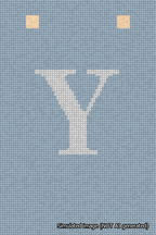 A simulated image of the stitched needlepoint design: Banner 18m Squared Y White on Light Blue. Not A.I. generated.