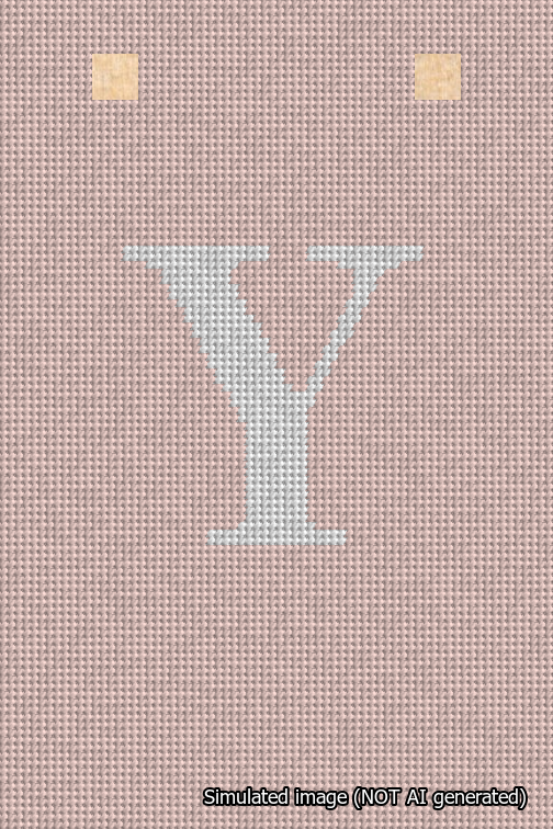 A simulated image of the stitched needlepoint design: Banner 18m Squared Y White on Pink. Not A.I. generated.