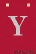 A simulated image of the stitched needlepoint design: Banner 18m Squared Y White on Red. Not A.I. generated.
