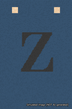 A simulated image of the stitched needlepoint design: Banner 18m Squared Z Black on Blue. Not A.I. generated.