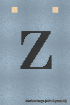 A simulated image of the stitched needlepoint design: Banner 18m Squared Z Black on Light Blue. Not A.I. generated.