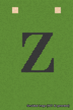 A simulated image of the stitched needlepoint design: Banner 18m Squared Z Black on Light Green. Not A.I. generated.