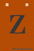 A simulated image of the stitched needlepoint design: Banner 18m Squared Z Black on Orange. Not A.I. generated.