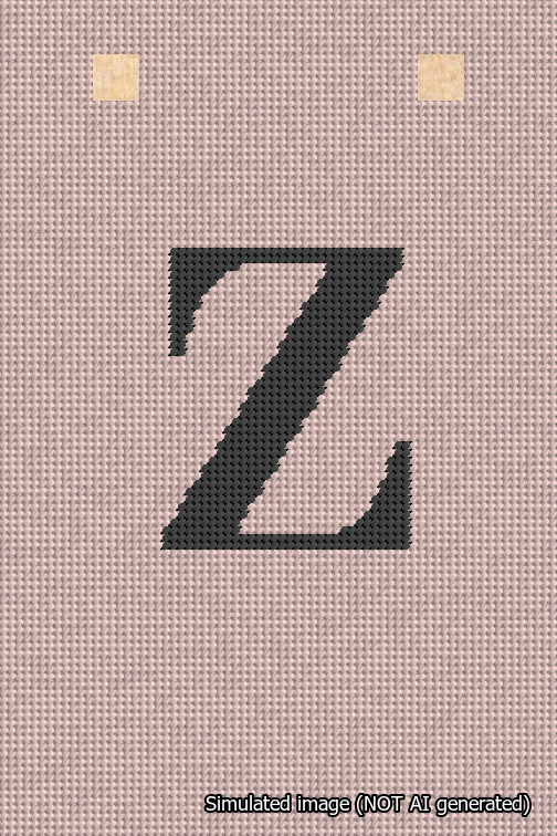 A simulated image of the stitched needlepoint design: Banner 18m Squared Z Black on Pink. Not A.I. generated.
