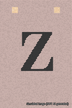 A simulated image of the stitched needlepoint design: Banner 18m Squared Z Black on Pink. Not A.I. generated.