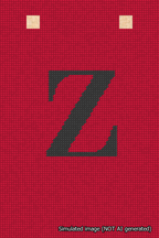 A simulated image of the stitched needlepoint design: Banner 18m Squared Z Black on Red. Not A.I. generated.