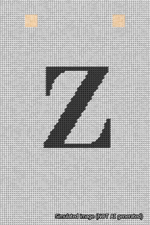 A simulated image of the stitched needlepoint design: Banner 18m Squared Z Black on White. Not A.I. generated.