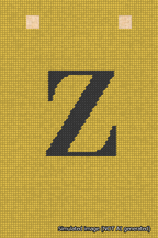 A simulated image of the stitched needlepoint design: Banner 18m Squared Z Black on Yellow. Not A.I. generated.