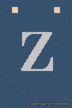 A simulated image of the stitched needlepoint design: Banner 18m Squared Z White on Blue. Not A.I. generated.