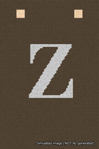 A simulated image of the stitched needlepoint design: Banner 18m Squared Z White on Brown. Not A.I. generated.