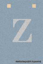 A simulated image of the stitched needlepoint design: Banner 18m Squared Z White on Light Blue. Not A.I. generated.