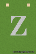 A simulated image of the stitched needlepoint design: Banner 18m Squared Z White on Light Green. Not A.I. generated.