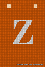 A simulated image of the stitched needlepoint design: Banner 18m Squared Z White on Orange. Not A.I. generated.