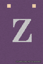 A simulated image of the stitched needlepoint design: Banner 18m Squared Z White on Purple. Not A.I. generated.