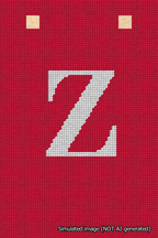 A simulated image of the stitched needlepoint design: Banner 18m Squared Z White on Red. Not A.I. generated.