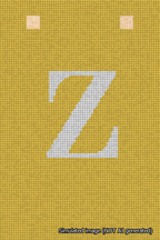 A simulated image of the stitched needlepoint design: Banner 18m Squared Z White on Yellow. Not A.I. generated.