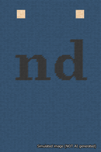 A simulated image of the stitched needlepoint design: Banner 18m Squared nd Black on Blue. Not A.I. generated.