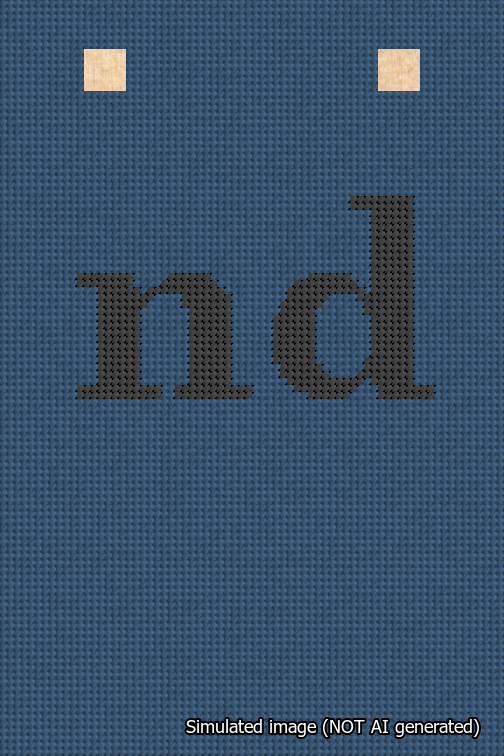 A simulated image of the stitched needlepoint design: Banner 18m Squared nd Black on Blue. Not A.I. generated.