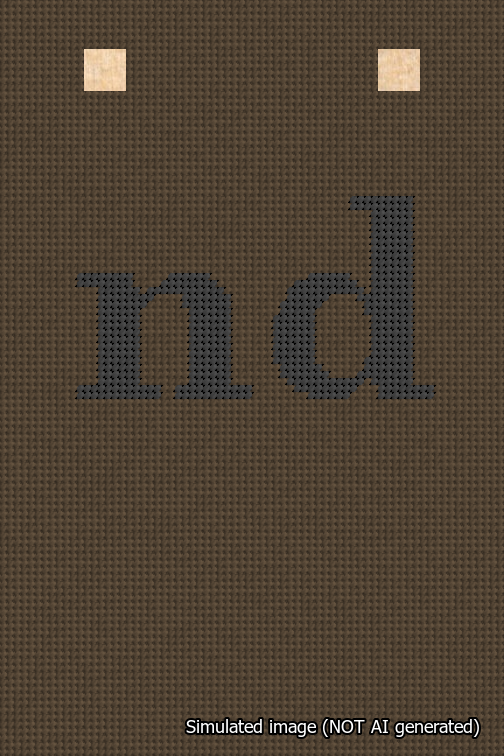 A simulated image of the stitched needlepoint design: Banner 18m Squared nd Black on Brown. Not A.I. generated.