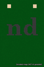A simulated image of the stitched needlepoint design: Banner 18m Squared nd Black on Green. Not A.I. generated.