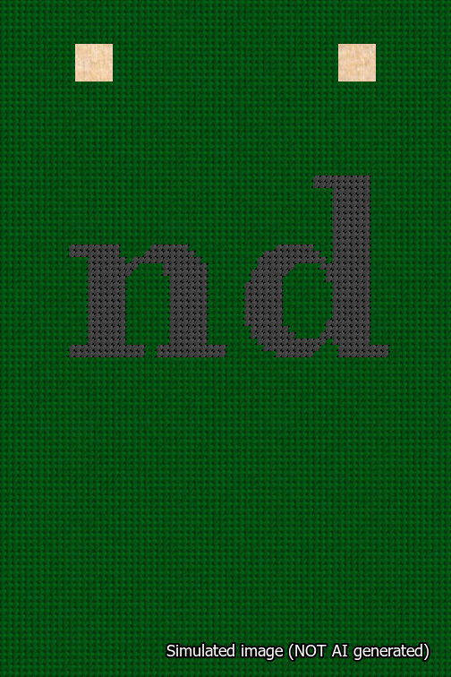 A simulated image of the stitched needlepoint design: Banner 18m Squared nd Black on Green. Not A.I. generated.