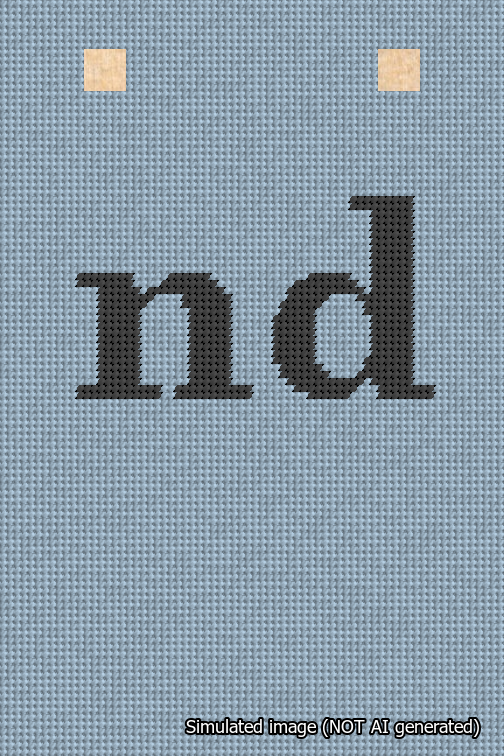 A simulated image of the stitched needlepoint design: Banner 18m Squared nd Black on Light Blue. Not A.I. generated.